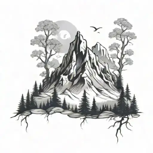 Mountain Range And Treeline Sleeve Tattoo Design