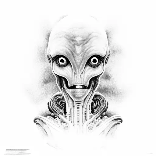 A Black And Grey Portrait Of An Alien Admiring The Beauty Of Space