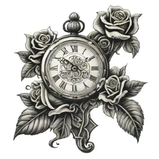 Cross With Clock And Rosses With Man Walking Up To Heaven