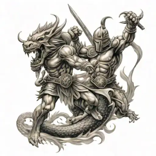Spartan Warrior Fighting Chinese Dragon
