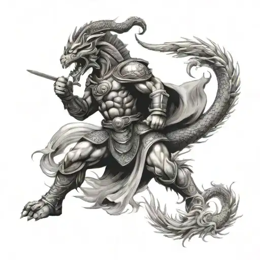 Spartan Warrior Fighting Chinese Dragon
