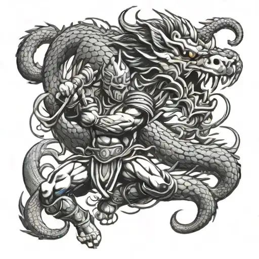 Spartan Warrior Fighting Chinese Dragon