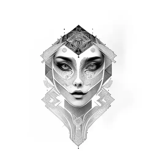 A Mesmerizing Design Featuring A Beautiful Woman With Intricate Geometric Patterns