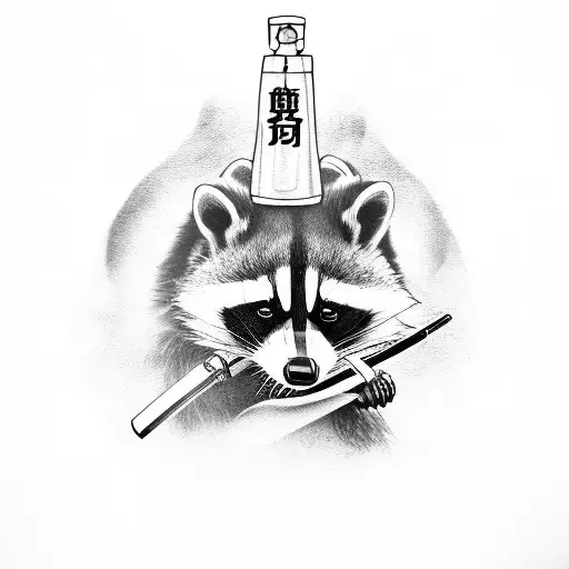 Samurai Raccoon Wielding A Syringe As A Weapon
