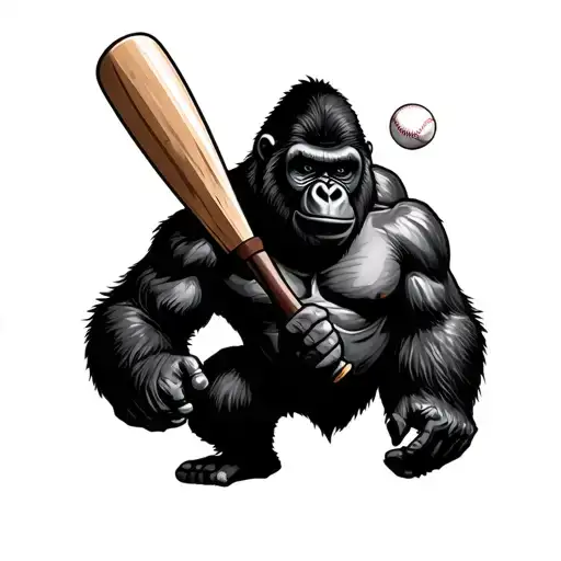 Gorilla Holding A Baseball Bat