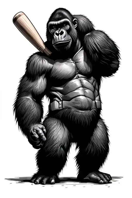 Gorilla Holding A Baseball Bat