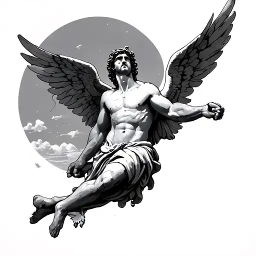 Icarus Falling From The Sky In Greek Style Design
