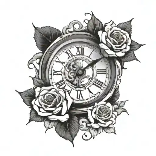 Clock With Rose And Eye With Clouds Forming The Shape