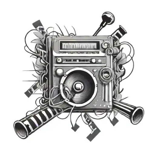 A Beat Making Machine With Music Notes And Film Strips Intertwined