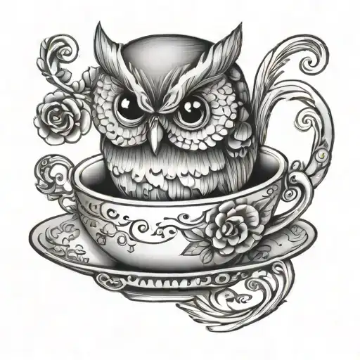 Cute Owl Balancing On Teacup Simple
