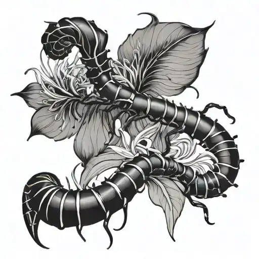 Black Centipede And Red Spider Lily