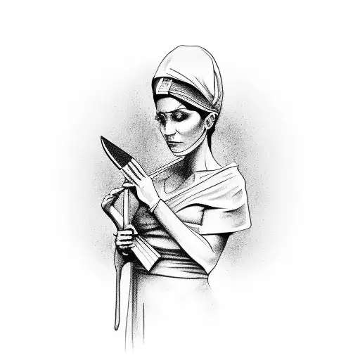 A Minimalist Design Of A Mother Holding A Scalpel