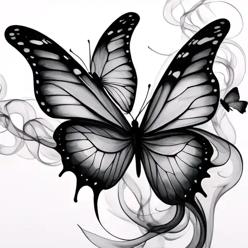 Abstract Thin Smoke Tattoo 10 Inches Long With 2 Butterfly In Both End