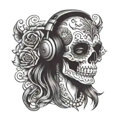 Bad Romance Sugar Skull Wearing Headphones