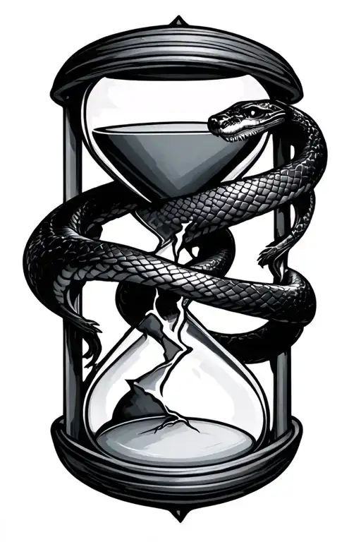 Broken Emphasized Hourglass With Black Mamba Wrapped Around And Through