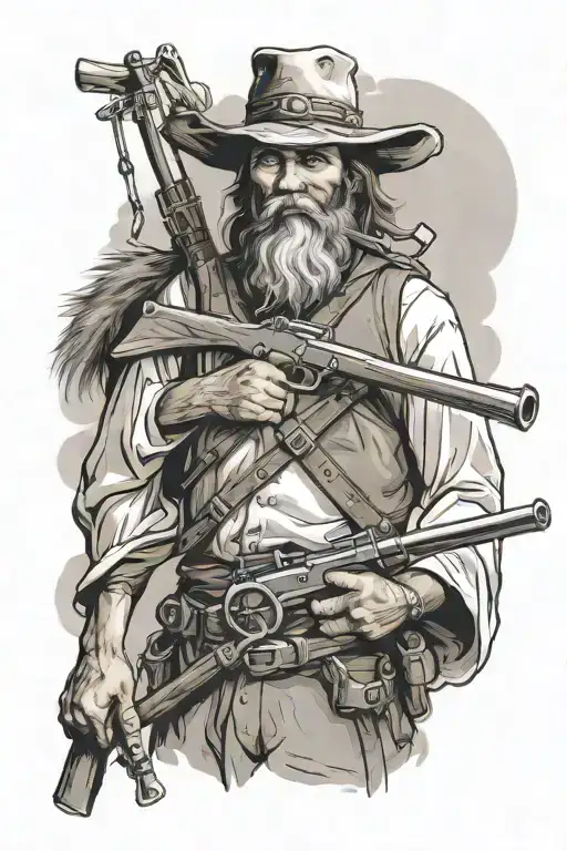 Mountain Man Holding Musket And Tomahawk