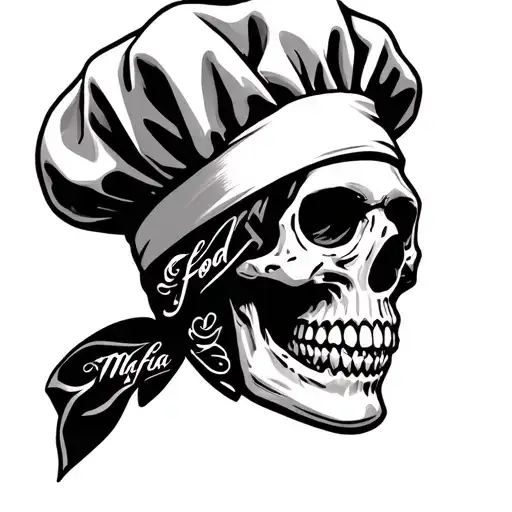 Skull Wearing Chef Hat And Bandana With Food Mafia Written On The Hat