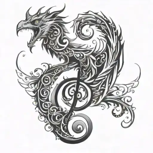 Phoenix Dragon In The Shape Of A Treble Clef With A Semi Colon