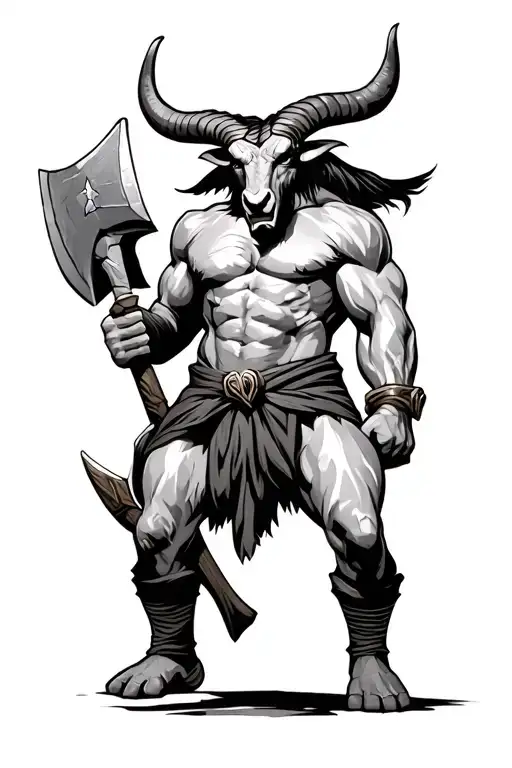 Minotaur With Ax In A Combat Position
