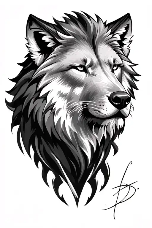 Half Wolf Half Lion Head