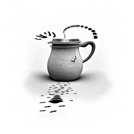 A Coffee Cup With A Trail Of Footprints Leading To A Camera