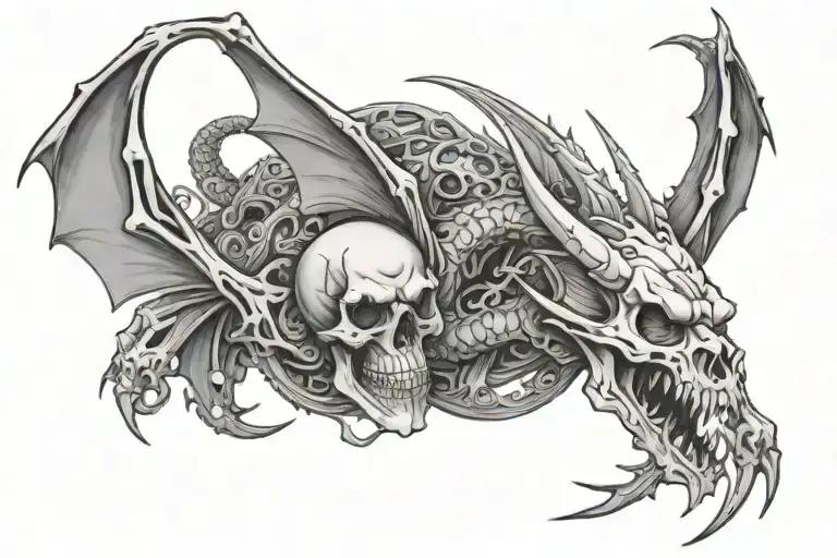 Skull And Dragons Flying