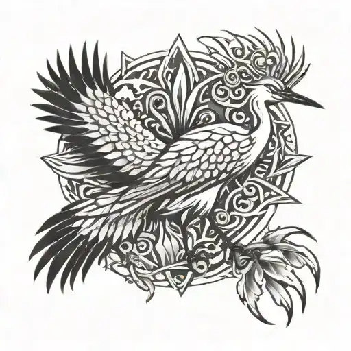 Crane Tattoo In Native Art Look