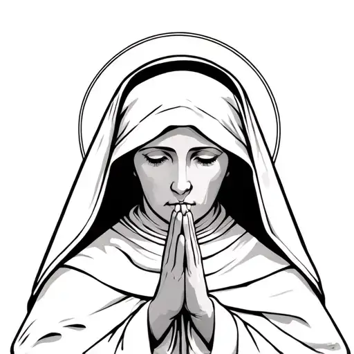 Nun Praying Hands Holding And Halo Symbolizing The Client's Love