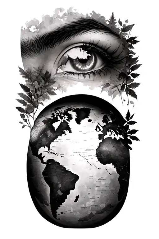 Eyes With World Map And Nature Inspired