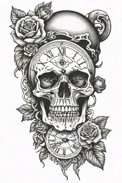 Skull And Roses And Clock Face