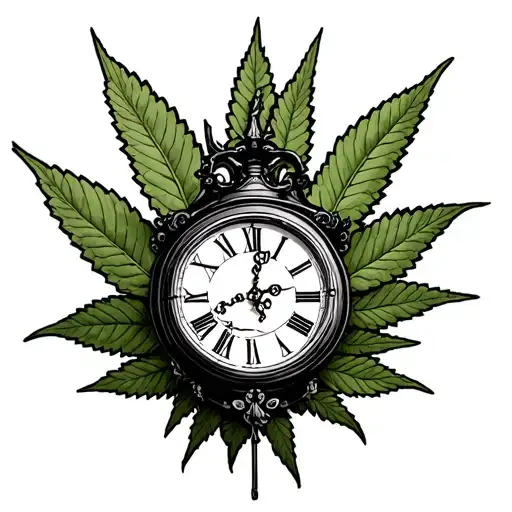 Grandfather Clock Forearm Sleeve Tattoo Featuring Marijuana