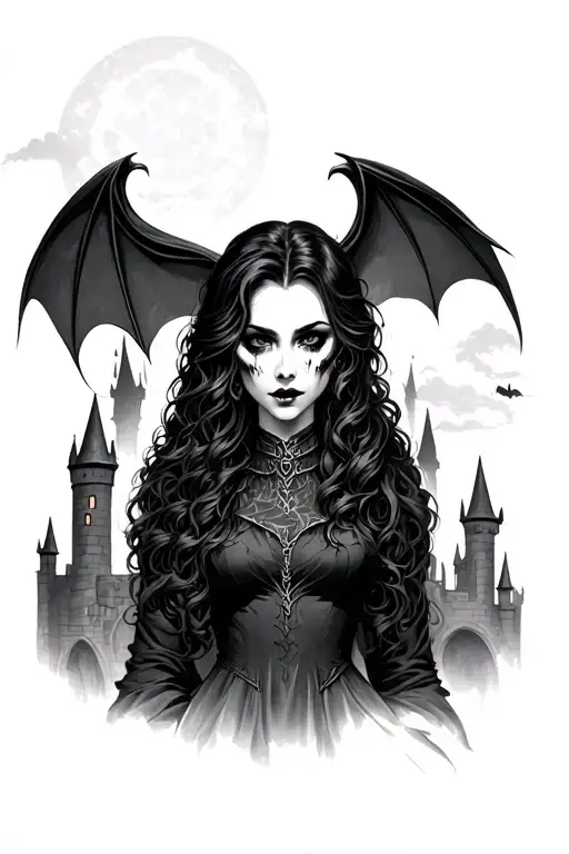 Female Vampire Castle In Background