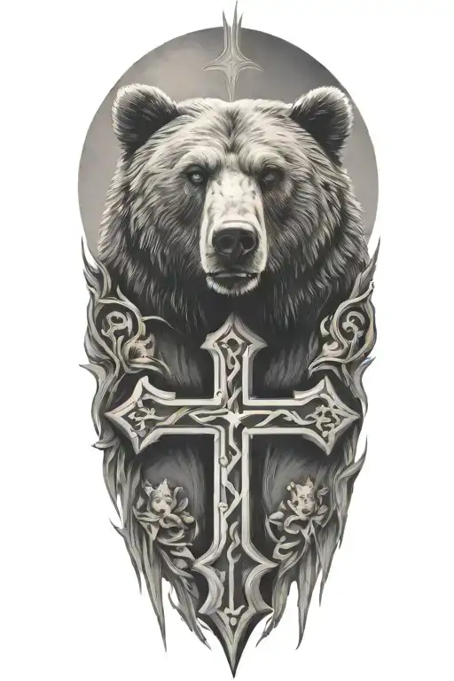 Cross Tattoo With Bear