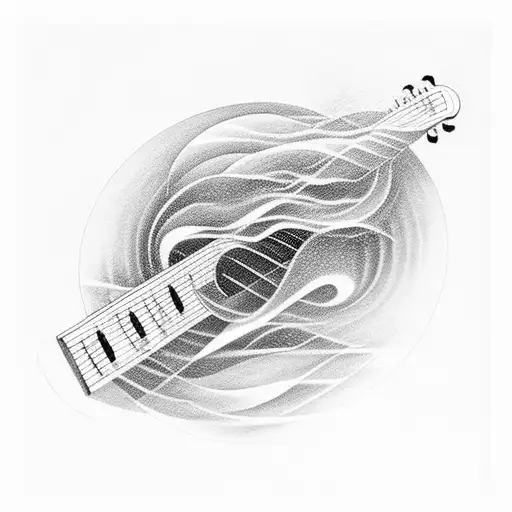 An Artistic Representation Of Soundwaves Flowing From A Keyboard And Guitar