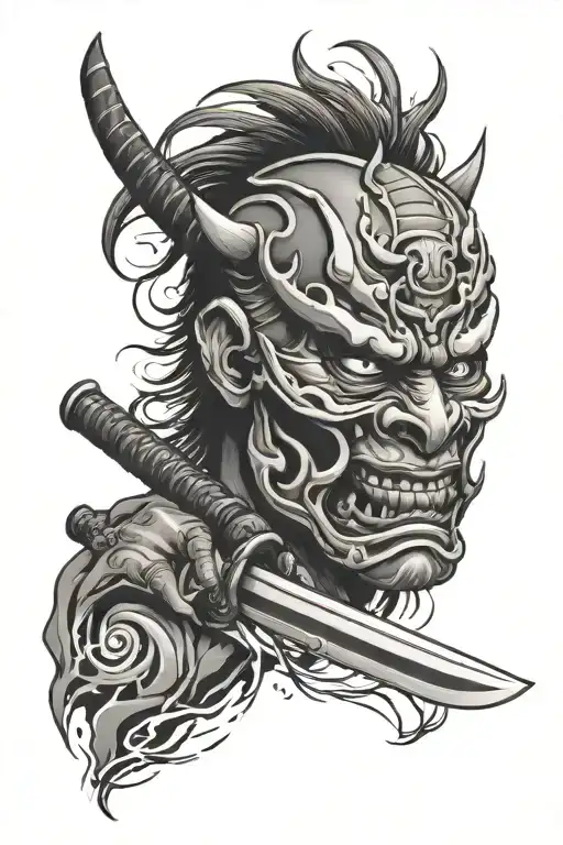 Oni Mask And Katana Sword