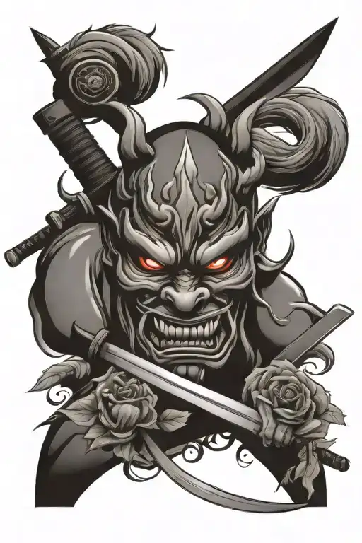Oni Mask And Katana Sword