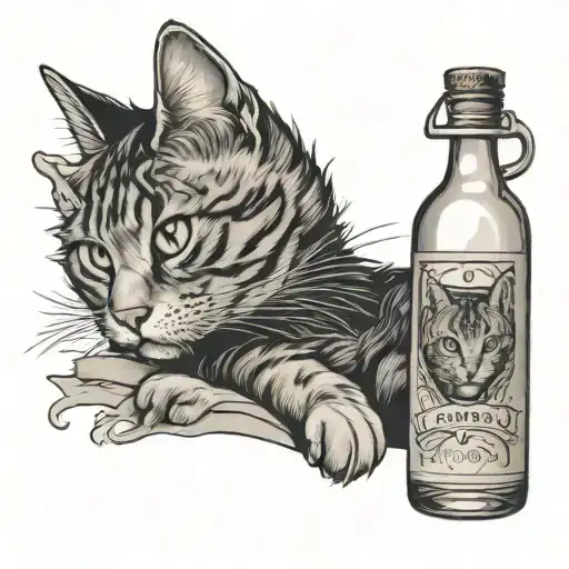 Cat Looking Through A Bottle Of Alcohol Spilled
