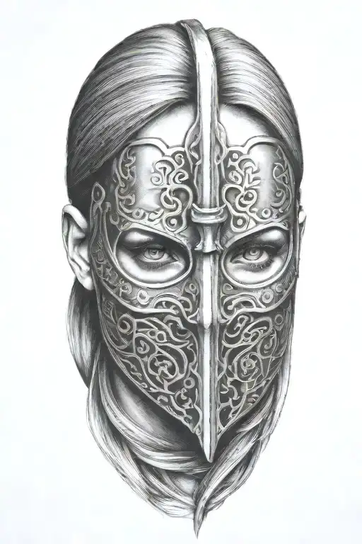 Woman With Iron Mask She Has Long Hair And There's Fire