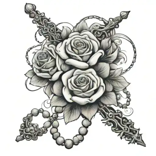 Rosary Wrapped Clouds With Roses Intertwined