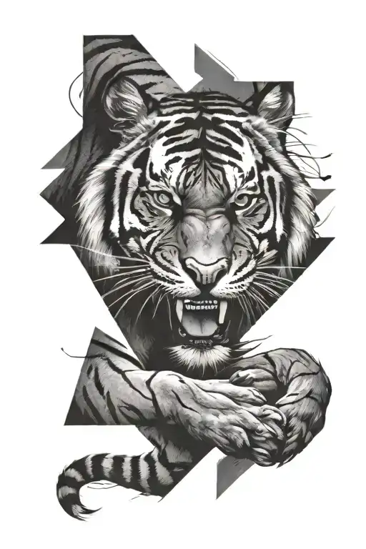 Realistic Angry Tiger With Geo Patern Around The Edge