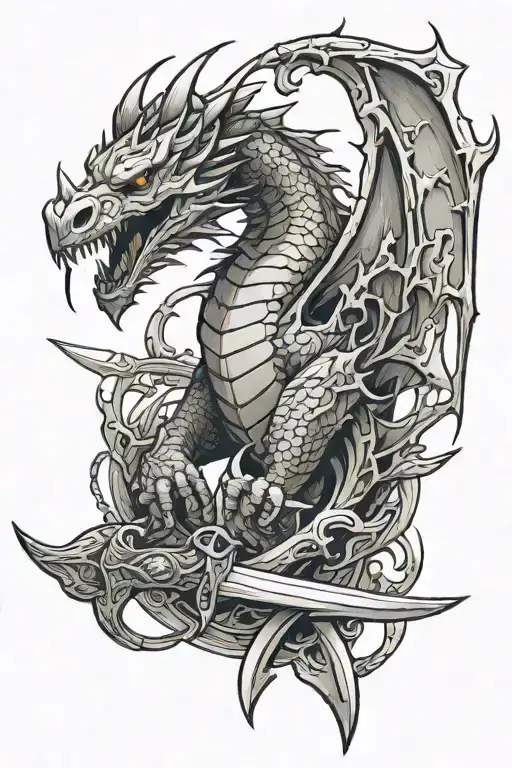 Wyvern Coming Out Of Sword