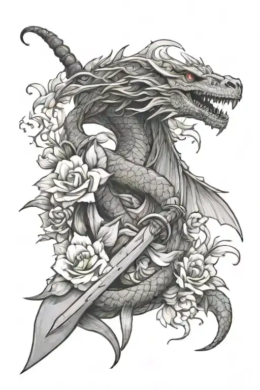 Wyvern With Sword And Flowers