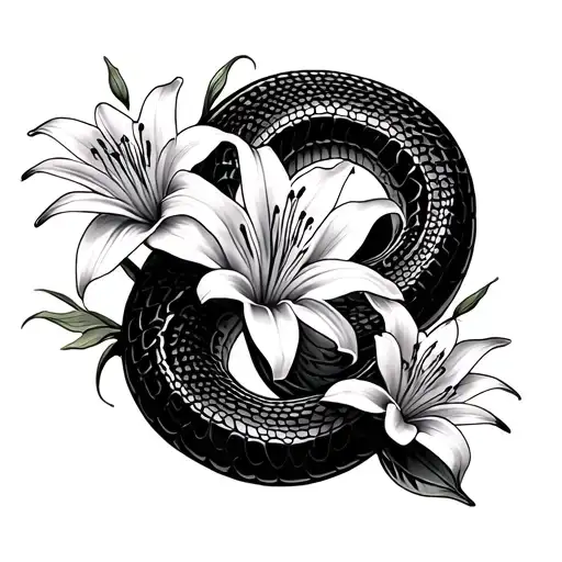 Spider Lily And Snake With Flowers