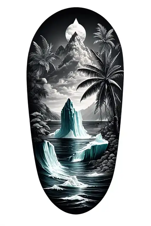 Realistic Tattoo Featuring Compas With Iceberg And Jungle Vibes