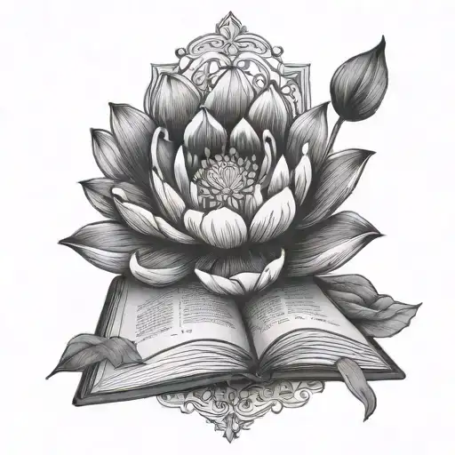 Lotus Flower And Open Book Surrounded