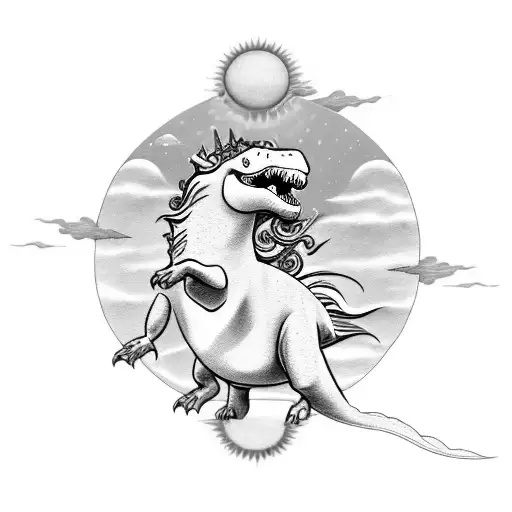 T-rex Riding A Unicorn Shooting At The Sun