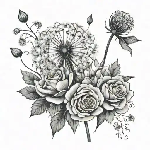 Dandelion And Roses Blooming