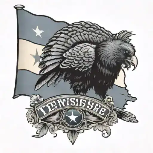 Tennessee Flag And Knoxville Sunsphere With Bear Turkey And Hawk