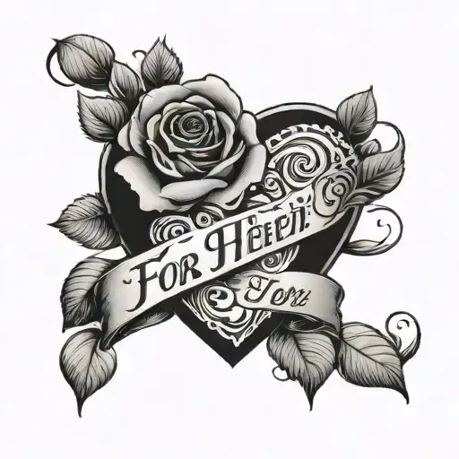 A Heart And A Rose That Says 'For Her' In Cursive