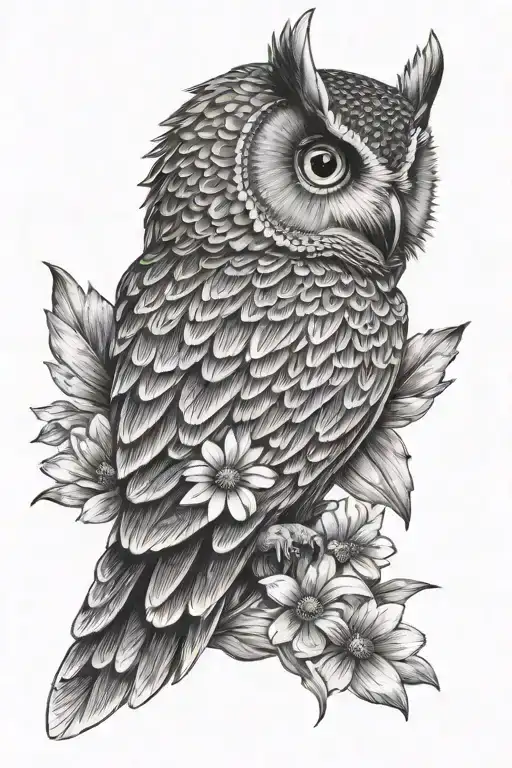 Owl Sitting On Daisy Flower